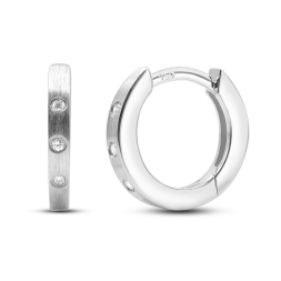 0,03 Karat Diamant Creolen, Weißgold 750 / 18K, Außendurchmesser 11 mm, Breite 1.8 mm, Gewicht ca. 1.9 g