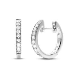 0,14 Karat Diamant Creolen, Weißgold 750 / 18K, Außendurchmesser 12.5 mm, Breite 2.1 mm, Gewicht ca. 2.3 g