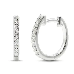 0,15 Karat Diamant Creolen, Weißgold 750 / 18K, Außendurchmesser 13 mm, Breite 1.5 mm, Gewicht ca. 1.8 g