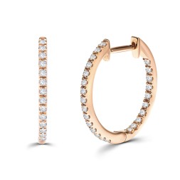 0,20 Karat Diamant Creolen, Rotgold 750 / 18 Karat, Außendurchmesser 15 mm, Breite 1.2 mm, Gewicht ca. 1.6 g.