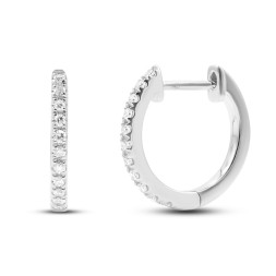 0,07 Karat Diamant Creolen, Weißgold 750 / 18K, Außendurchmesser 9.5 mm, Breite 1.4 mm, Gewicht ca. 1 g