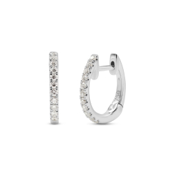 0,17 Karat Diamant Creolen, Weißgold 750 / 18 Karat, Außendurchmesser 12.3 mm, Breite 1.5 mm, Gewicht ca. 1.7 g.