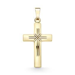 Anhänger Kreuz seidenmatt/diamantiert , Gelbgold 585 / 14K, Höhe 21 mm, Gewicht ca. 0,85 g