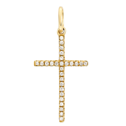 0,06 Karat Diamant Anhänger Kreuz mit Öse, Gelbgold 750 / 18K, Höhe 15.1 mm, Breite 10.1 mm, Gewicht ca. 0.36 g
