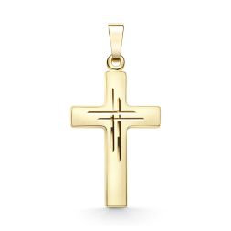 Anhänger Kreuz seidenmatt/diamantiert Gelbgold 21 mm