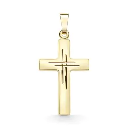 Anhänger Kreuz seidenmatt/diamantiert Gelbgold 21 mm