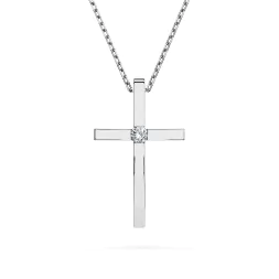 0,03 Karat Diamant Anhänger Kreuz Weißgold 585 (14K) mit Goldkette 45 (42+3) cm, für Damen