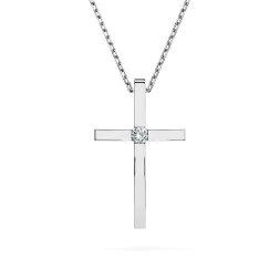 0,03 Karat Diamant Anhänger Kreuz Weißgold 585 (14K) mit Goldkette für Damen