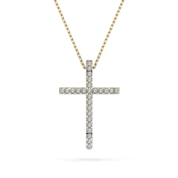 0,14 Karat Diamant Anhänger Kreuz Gelbgold 585 (14K) mit Goldkette 45 (42+3) cm, für Damen