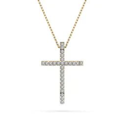 0,14 Karat Diamant Anhänger Kreuz Gelbgold 585 (14K) mit Goldkette für Damen