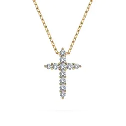 0,09 Karat Diamant Anhänger Kreuz Gelbgold 585 (14K) mit Goldkette für Damen