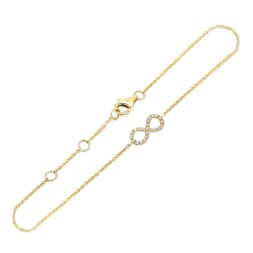Goldarmband als Ankerkette mit Zwischenösen mit 0,09 Karat Diamanten, Gelbgold 585 / 14 Karat, 17,8 cm lang, 1 mm breit, Gewicht ca. 1,14 g.