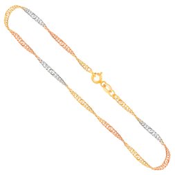 Goldkette als Singapurkette Tricolor in Gelbgold / Weißgold / Rotgold 333 / 8K, 50 cm lang, 2,4 mm breit, Gewicht ca. 3.6 g.