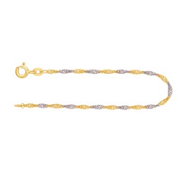 Armband als Singapurkette in Bicolor Gelbgold / Weißgold  333 / 8K, 21 cm lang, 1,8 mm breit, Gewicht ca. 1.2 g.