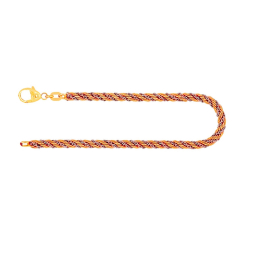 Armband als Kordelkette hohl in Bicolor Gelbgold / Weißgold 585 / 14K, 23 cm lang, 3,3 mm breit, Gewicht ca. 6.6 g.