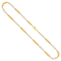 Goldkette als Singapurkette in Bicolor Gelbgold / Weißgold 585 / 14K, 50 cm lang, 2,4 mm breit, Gewicht ca. 4.8 g.