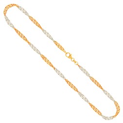 Goldkette als Singapurkette in Bicolor Gelbgold / Weißgold 585 / 14K, 40 cm lang, 2,4 mm breit, Gewicht ca. 3.8 g.