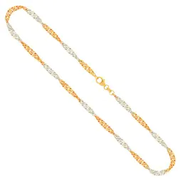 Goldkette als Singapurkette in Bicolor Gelbgold / Weißgold 333 / 8K, 80 cm lang, 2,4 mm breit, Gewicht ca. 6.5 g.