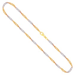Goldkette als Singapurkette in Bicolor Gelbgold / Weißgold 585 / 14K, 34 cm lang, 2,9 mm breit, Gewicht ca. 4.9 g.