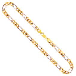 Goldkette als Figarokette hohl Bicolor in Gelbgold / Weißgold 333 / 8K, 50 cm lang, 5,7 mm breit, Gewicht ca. 9.1 g.
