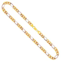 Goldkette als Figarokette hohl Bicolor in Gelbgold / Weißgold 333 / 8K, 50 cm lang, 5,7 mm breit, Gewicht ca. 9.1 g.