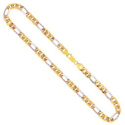 Goldkette als Figarokette hohl in Bicolor Gelbgold / Weißgold 750 / 18K, 70 cm lang, 5,7 mm breit, Gewicht ca. 20.5 g.