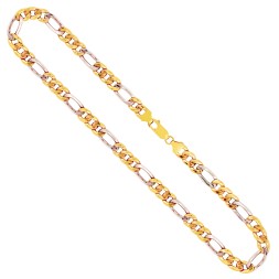 Goldkette als Figarokette hohl in Bicolor Gelbgold / Weißgold 750 / 18K, 80 cm lang, 5,7 mm breit, Gewicht ca. 23.5 g.