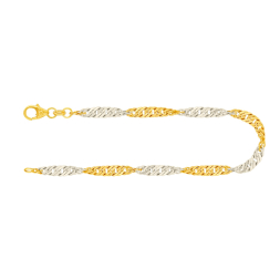 Armband als Singapurkette Bicolor in Gelbgold / Weißgold 333 / 8K, 21 cm lang, 2,4 mm breit, Gewicht ca. 1.9 g.