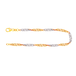 Armband als Singapurkette in Bicolor Gelbgold / Weißgold 333 / 8K, 21 cm lang, 2,9 mm breit, Gewicht ca. 2.7 g.