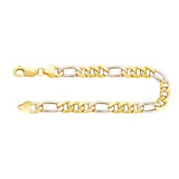 Armband als Figarokette hohl Bicolor in Gelbgold / Weißgold 585 / 14K, 21 cm lang, 5,7 mm breit, Gewicht ca. 5.6 g.