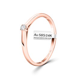 0,05 Karat Diamant Verlobungsring, Rotgold 585 / 14K, Weite 55 mm, Gewicht ca. 1.9 g.