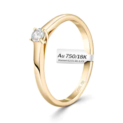 0,10 Karat Diamant Verlobungsring, Gelbgold 750 / 18K, Breite 2 mm, Weite 56 mm, Gewicht ca. 2.03 g.