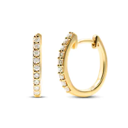 0,16 Karat Diamant Creolen, Gelbgold 750 / 18K, Außendurchmesser 13 mm, Breite 1.5 mm, Gewicht ca. 1.8 g