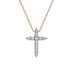 0,09 Karat Diamant Anhänger Kreuz Rotgold 585 (14K) mit Goldkette für Damen