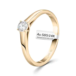 0,20 Karat Diamant Verlobungsring, Gelbgold 585 / 14K, Breite 2,3 mm, Weite 49 mm, Gewicht ca. 2.5 g.
