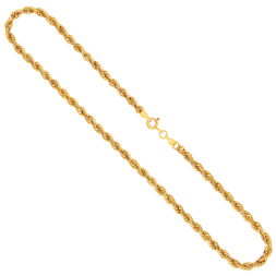 Goldkette als Kordelkette hohl Leichtversion in Gelbgold 333 / 8 Karat, 60 cm lang, 3.3 mm breit, Gewicht ca. 5,7 g.