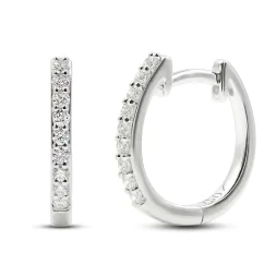 0,15 Karat Diamant Creolen, Weißgold 750 / 18K, Außendurchmesser 13 mm, Breite 1.5 mm, Gewicht ca. 1.8 g
