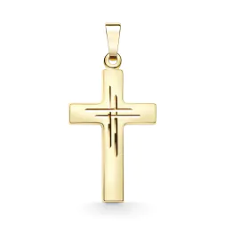 Anhänger Kreuz seidenmatt/diamantiert Gelbgold 21 mm