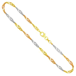 Goldkette als Singapurkette in Tricolor Gelbgold / Weißgold / Rotgold 333 / 8K, 45 cm lang, 2,9 mm breit, Gewicht ca. 5.4 g.