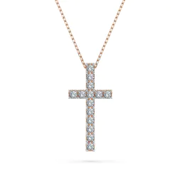 0,2 Karat Diamant Anhänger Kreuz Rotgold 585 (14K) mit Goldkette für Damen