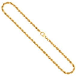Goldkette als Kordelkette hohl in Gelbgold 585 / 14 Karat, 80 cm lang, 3.3 mm breit, Gewicht ca. 10,3 g.