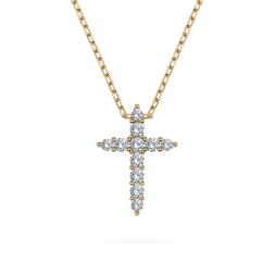 0,09 Karat Diamant Anhänger Kreuz Gelbgold 585 (14K) mit Goldkette für Damen