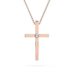 0,03 Karat Diamant Anhänger Kreuz Rotgold 585 (14K) mit Goldkette 45 für Damen