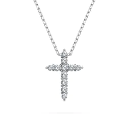 0,09 Karat Diamant Anhänger Kreuz Weißgold 585 (14K) mit Goldkette für Damen