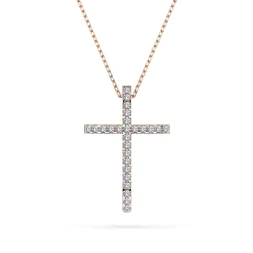 0,14 Karat Diamant Anhänger Kreuz Rotgold 585 (14K) mit Goldkette für Damen