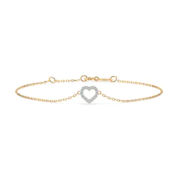 Herz Goldarmband als Ankerkette mit 0,07 Karat Diamanten, Gelbgold 585 / 14 Karat, 21 cm lang, Gewicht ca. 0,8 g.
