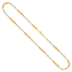 Goldkette als Singapurkette in Bicolor Gelbgold / Weißgold 585 / 14K, 42 cm lang, 2,4 mm breit, Gewicht ca. 4 g.