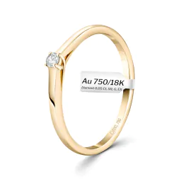 0,05 Karat Diamant Verlobungsring, Gelbgold 750 / 18K, Weite 56 mm, Gewicht ca. 1.86 g.