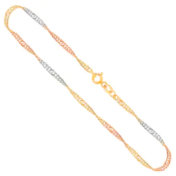 Goldkette als Singapurkette in Tricolor Gelbgold / Weißgold / Rotgold 333 / 8K, 60 cm lang, 2,4 mm breit, Gewicht ca. 4.3 g.