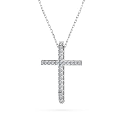 0,14 Karat Diamant Anhänger Kreuz Weißgold 585 (14K) mit Goldkette 45 (42+3) cm, für Damen